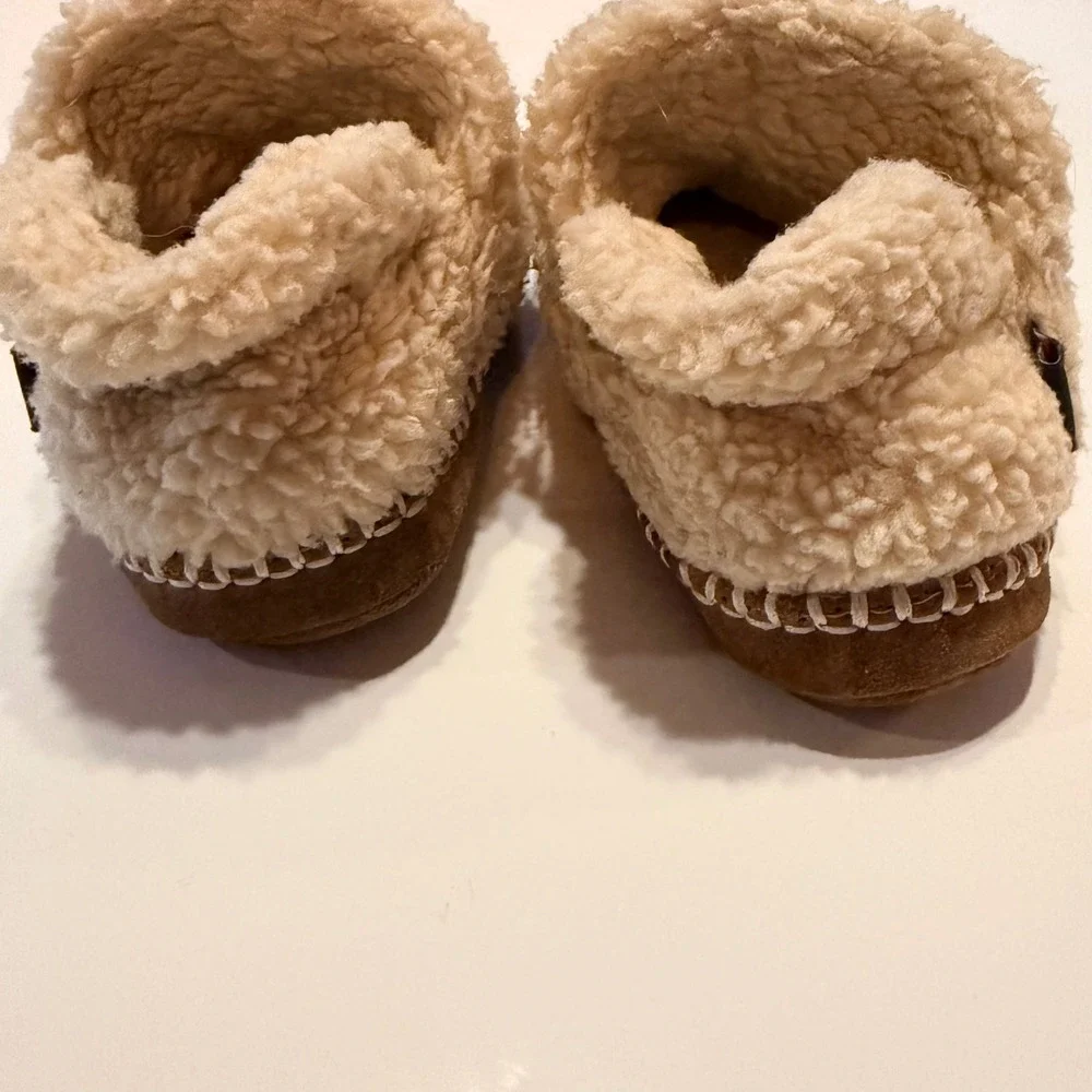 LL Bean Cozy Toddler Slipper Booties 9/10 Cream Faux Shearling Winter‎ Outdoor